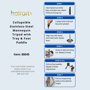 Collapsible Stainless-Steel Mannequin Tripod with Tray & Foot Paddle