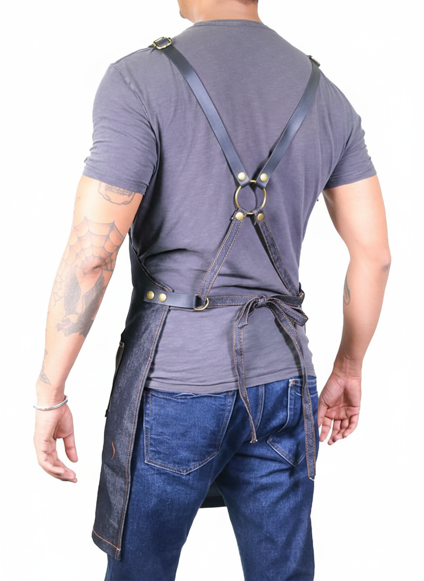 Barbershop Graphic & Stylist Apron – Dark Wash Denim in Unisex Fit