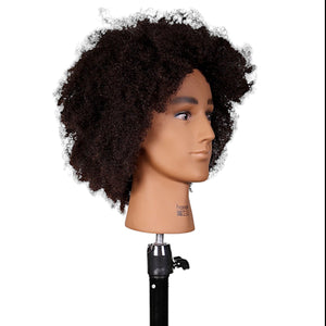 "Carter" Male texture Human Hair Lesson Head 6-8" Length Afro, Medium Brown- for fades and braiding practice