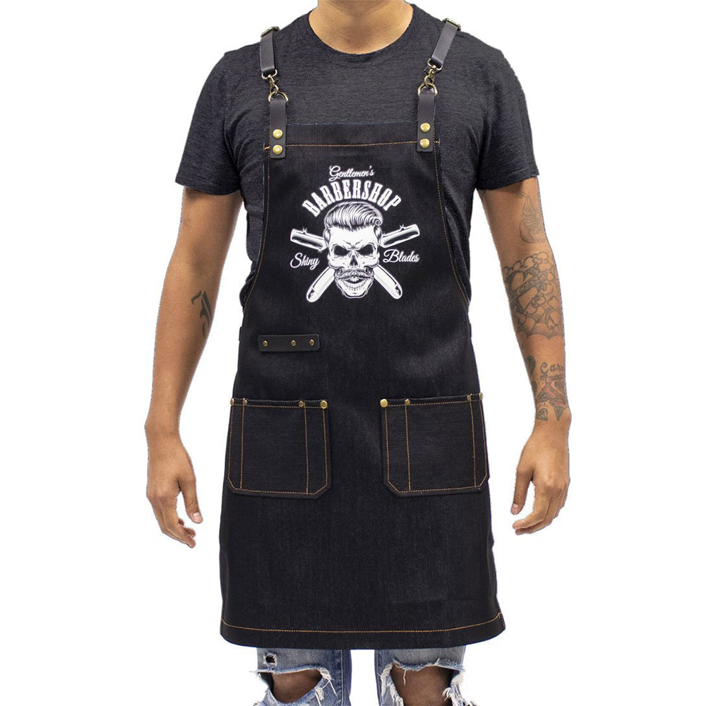 Barbershop Graphic & Stylist Apron – Dark Wash Denim in Unisex Fit