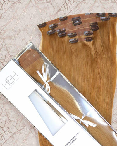 14 Inch Clip-in Hair Extensions. Made of 100% Human Hair. Available in 24 different colors.